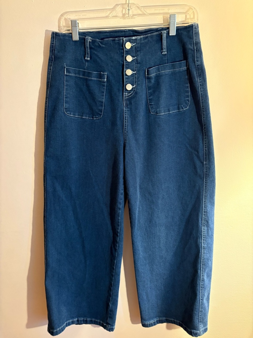 Sidefeel Wide Leg Cropped Jeans Button Fly High Rise Dark Wash Size 12